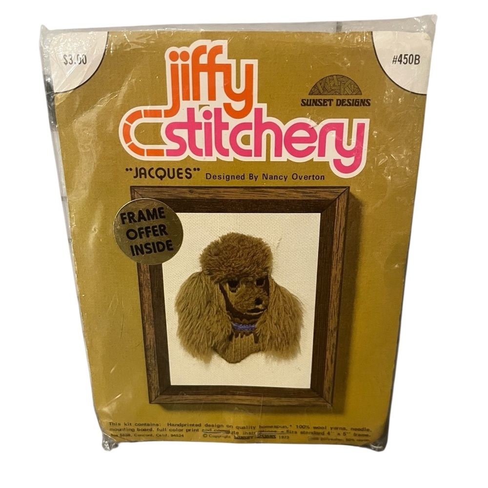 *NFS*VTG Jiffy StitcheryCrewel EmbroideryKit “Jacques” #4508Poodle SunsetDesigns
